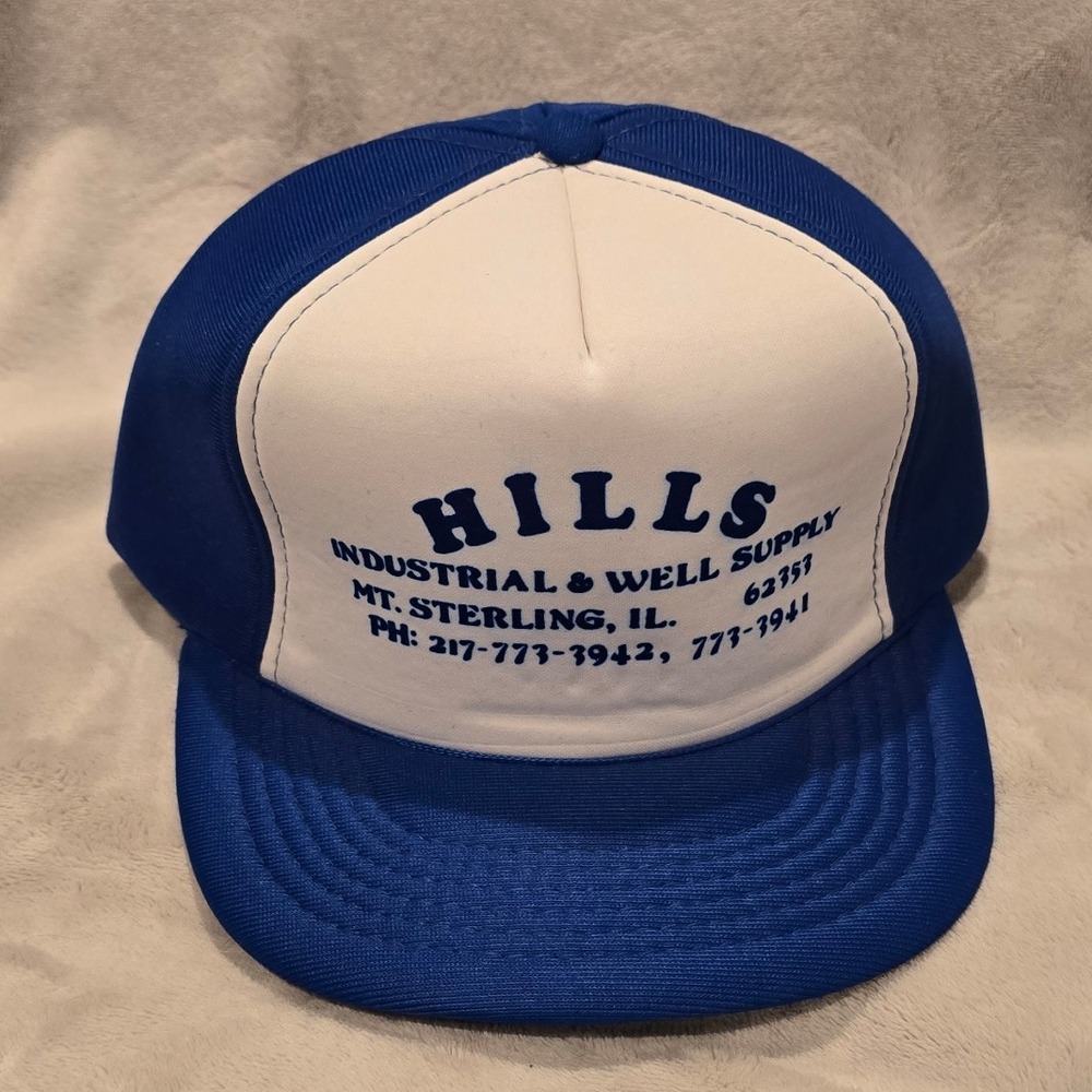 Hills Industrial Well Supply Trucker Hat Blue White Snapback Cap